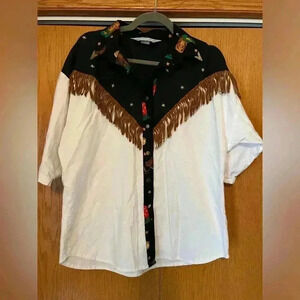 Vintage Lilia Smitty Fringe western gold detail shirt M
